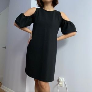 Zara Shoulder Cut-Out Midi Little Black Dress